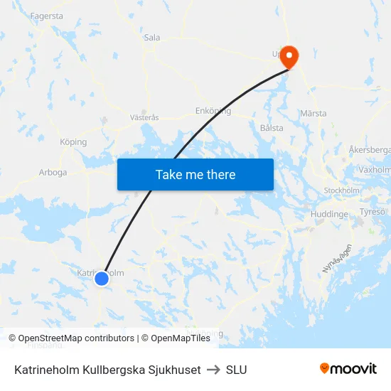 Katrineholm Kullbergska Sjukhuset to SLU map