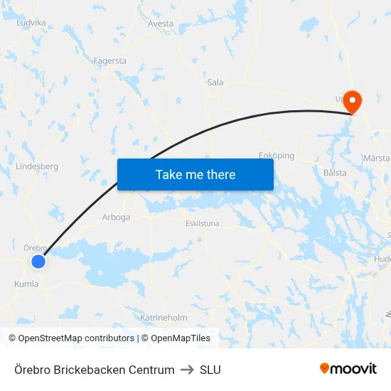Örebro Brickebacken Centrum to SLU map