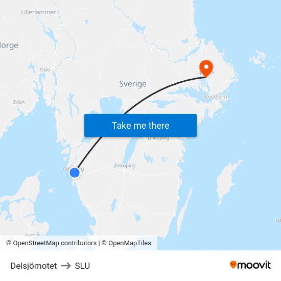 Delsjömotet to SLU map