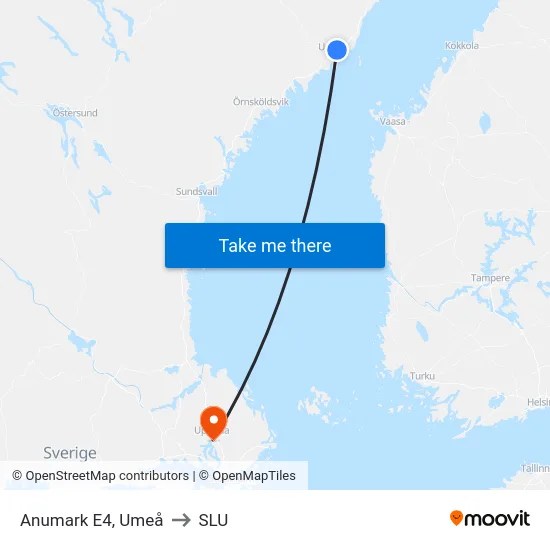 Anumark E4, Umeå to SLU map