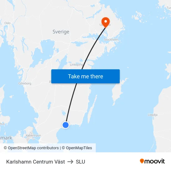 Karlshamn Centrum Väst to SLU map