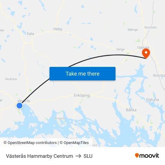 Västerås Hammarby Centrum to SLU map