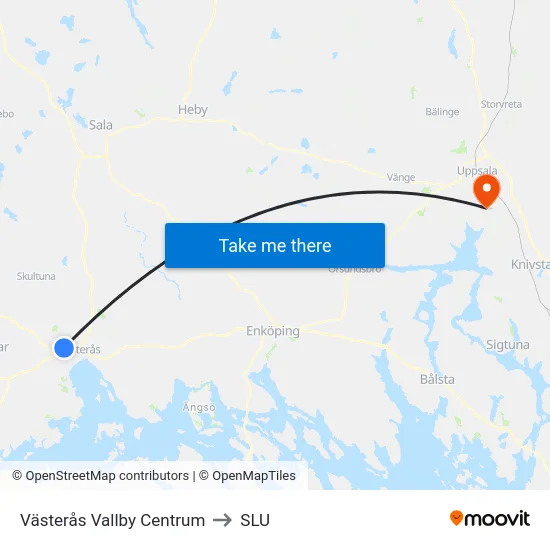 Västerås Vallby Centrum to SLU map