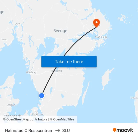 Halmstad C Resecentrum to SLU map