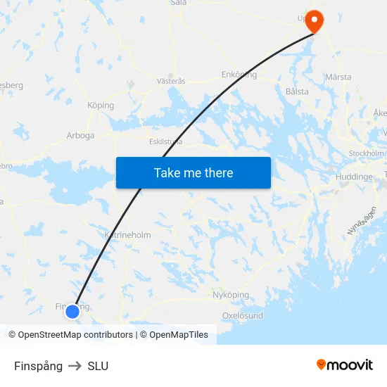 Finspång to SLU map