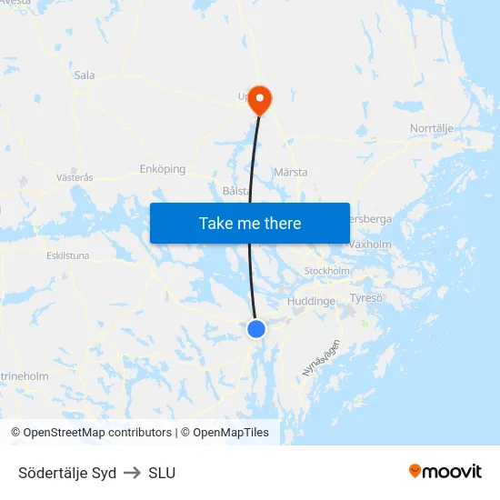 Södertälje Syd to SLU map