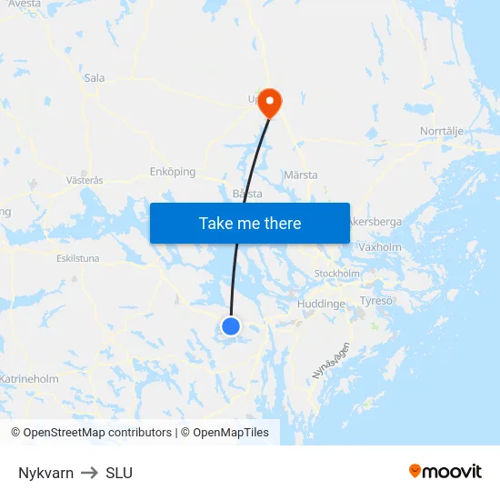 Nykvarn to SLU map