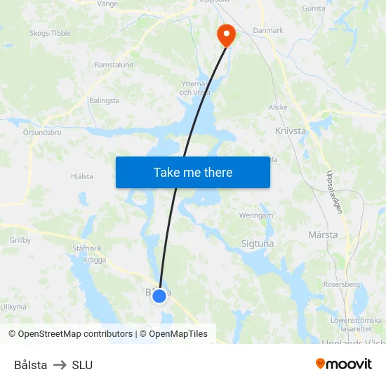 Bålsta to SLU map