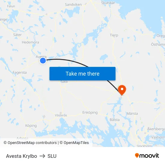 Avesta Krylbo to SLU map