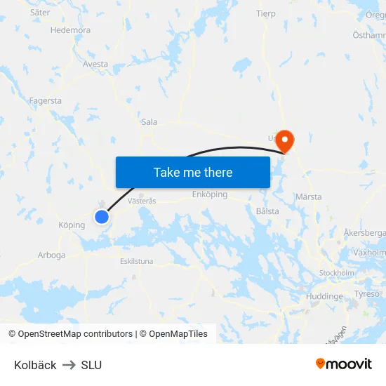 Kolbäck to SLU map