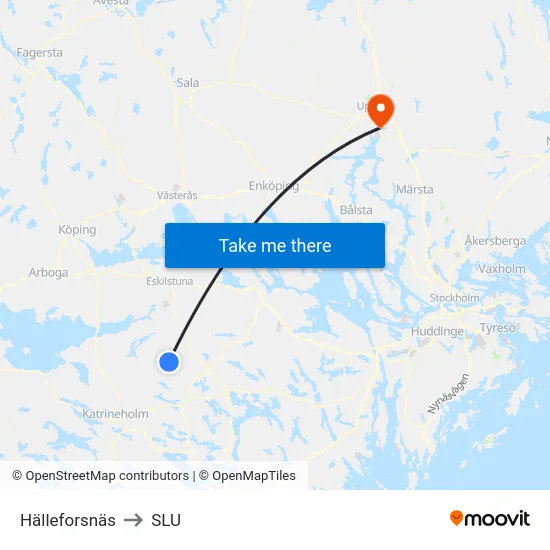 Hälleforsnäs to SLU map