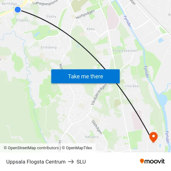 Uppsala Flogsta Centrum to SLU map