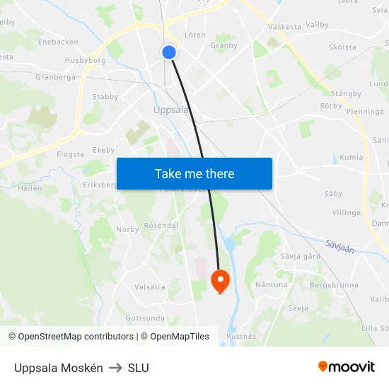 Uppsala Moskén to SLU map