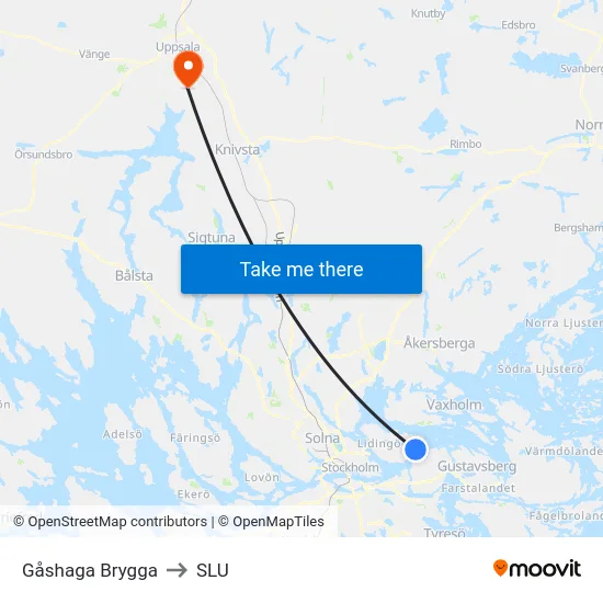 Gåshaga Brygga to SLU map
