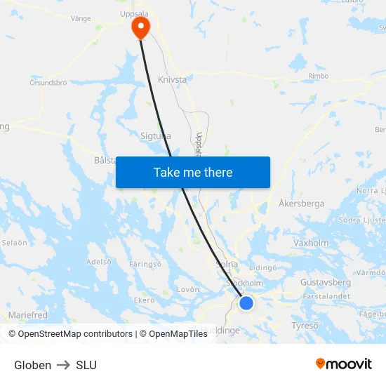 Globen to SLU map