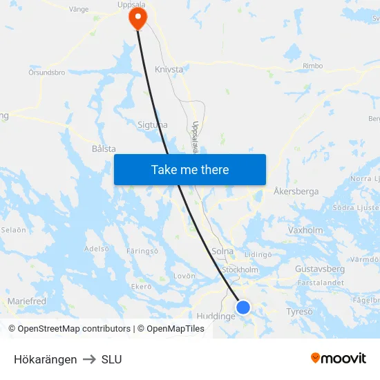 Hökarängen to SLU map