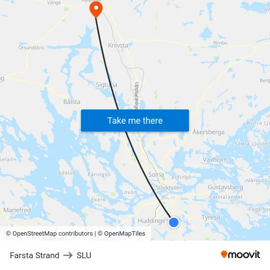 Farsta Strand to SLU map