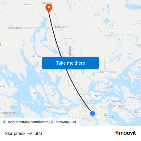 Skarpnäck to SLU map