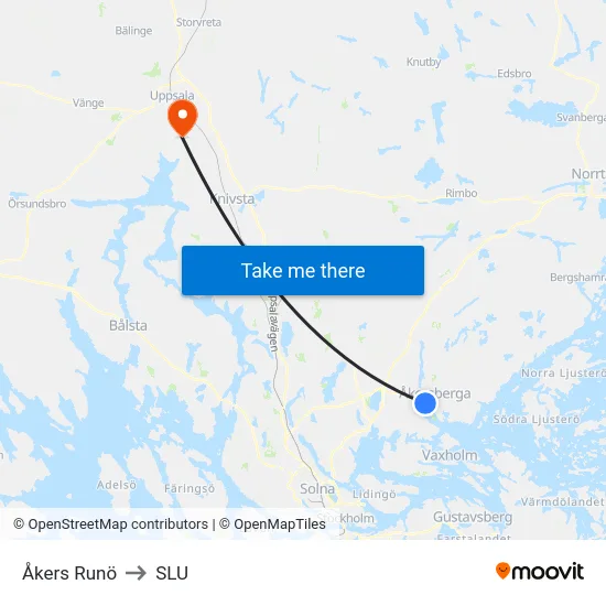 Åkers Runö to SLU map