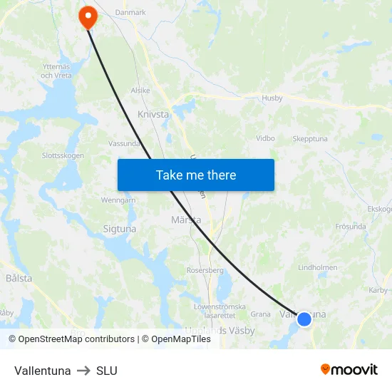 Vallentuna to SLU map