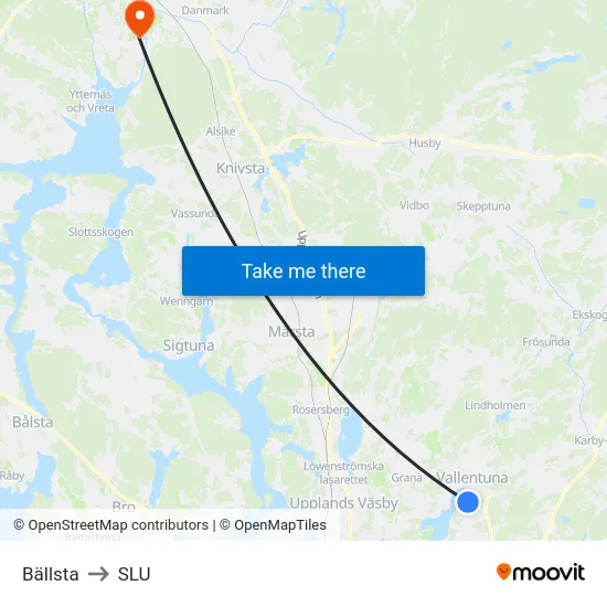 Bällsta to SLU map