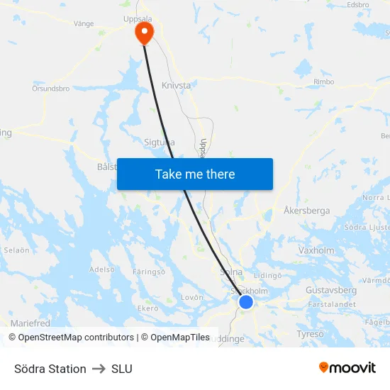 Södra Station to SLU map