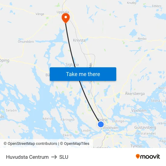 Huvudsta Centrum to SLU map