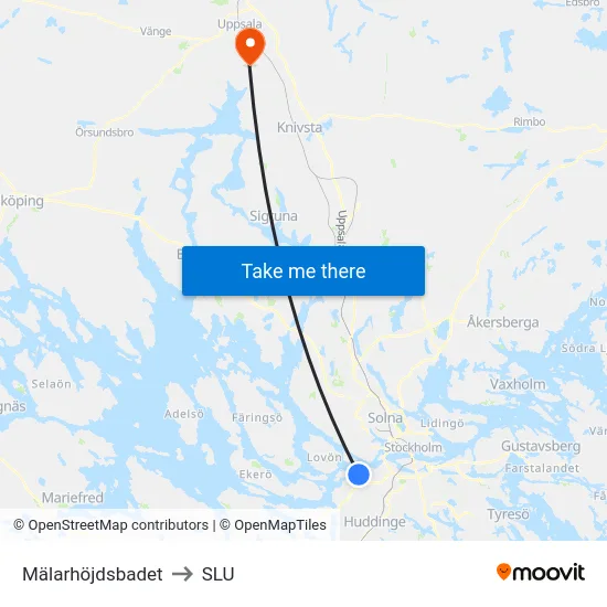 Mälarhöjdsbadet to SLU map