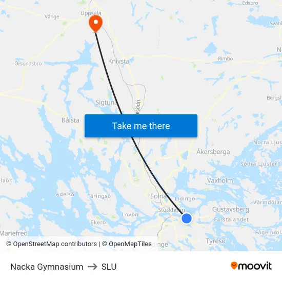 Nacka Gymnasium to SLU map