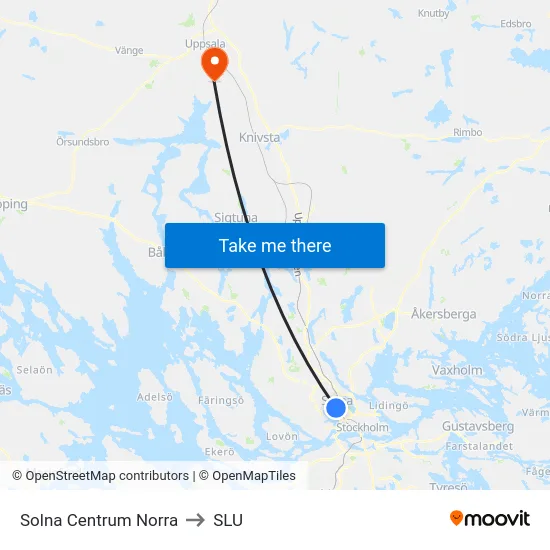 Solna Centrum Norra to SLU map