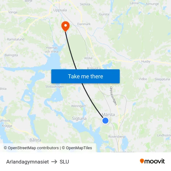 Arlandagymnasiet to SLU map
