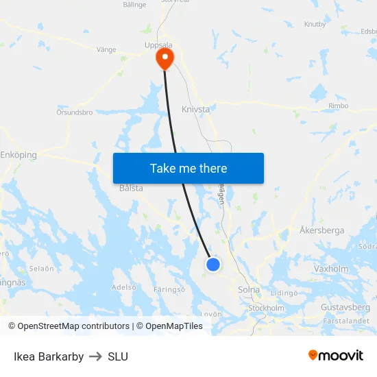 Ikea Barkarby to SLU map