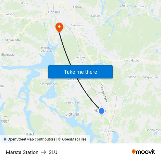 Märsta Station to SLU map