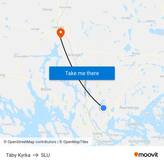 Täby Kyrka to SLU map