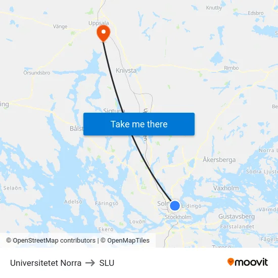 Universitetet Norra to SLU map
