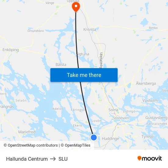 Hallunda Centrum to SLU map