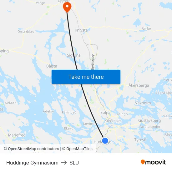 Huddinge Gymnasium to SLU map