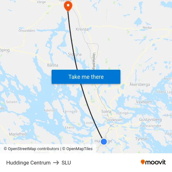 Huddinge Centrum to SLU map