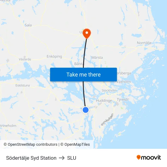 Södertälje Syd Station to SLU map