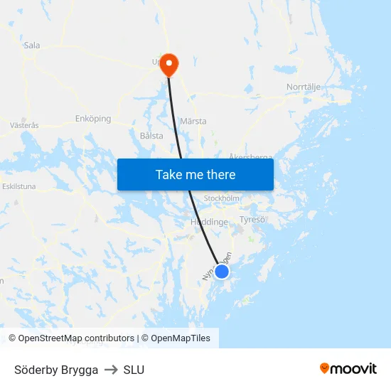 Söderby Brygga to SLU map