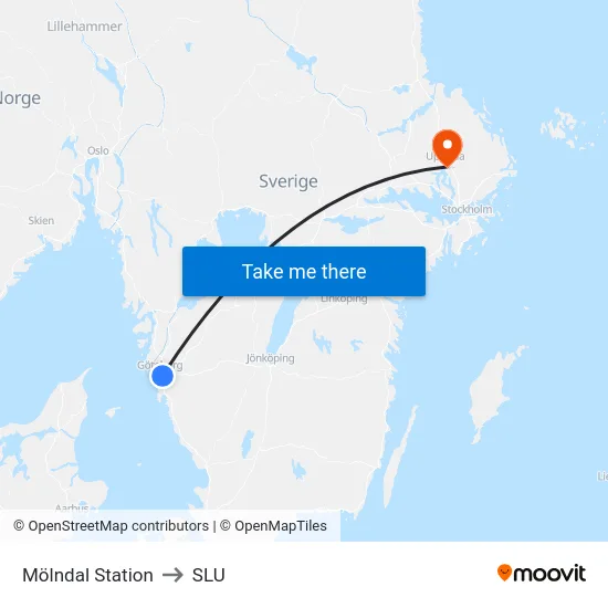 Mölndal Station to SLU map