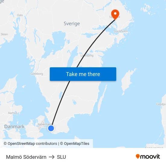 Malmö Södervärn to SLU map