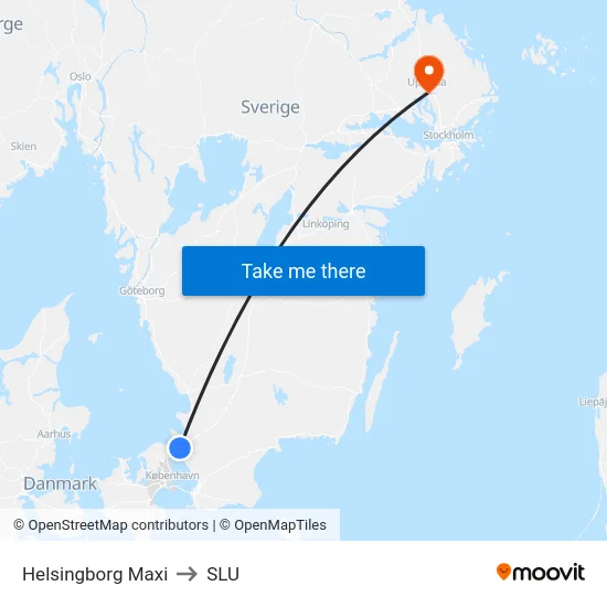 Helsingborg Maxi to SLU map
