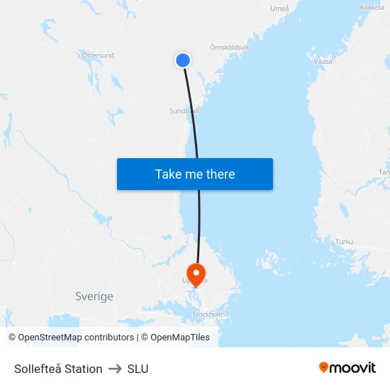 Sollefteå Station to SLU map