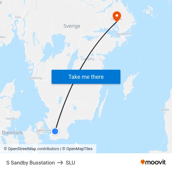 S Sandby Busstation to SLU map