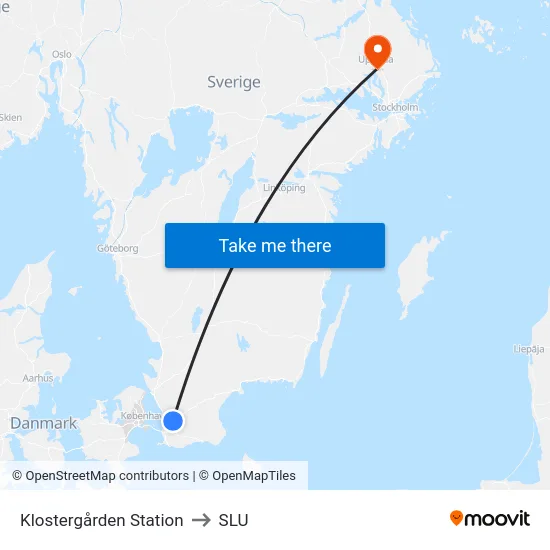Klostergården Station to SLU map