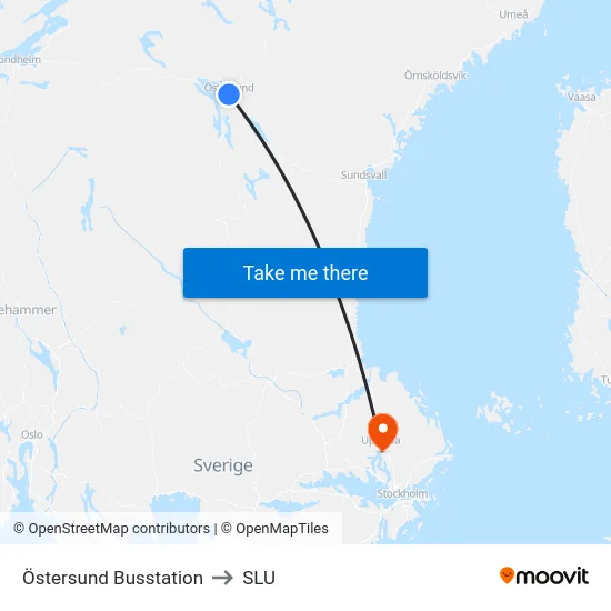 Östersund Busstation to SLU map