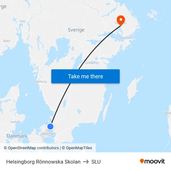 Helsingborg Rönnowska Skolan to SLU map