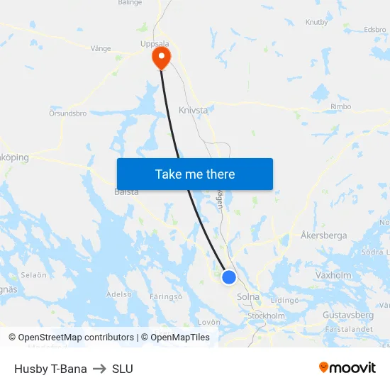 Husby T-Bana to SLU map