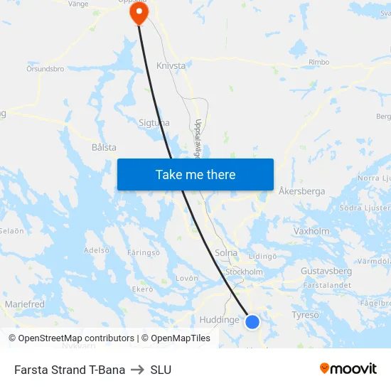 Farsta Strand T-Bana to SLU map
